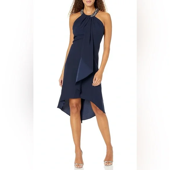 NWT S.L. Fashions Jewel Neck Halter Dress Size 14 - Picture 1 of 7